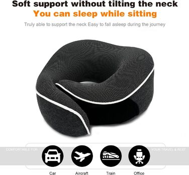 Подушка для шиї, туристична, з піною з пам'яті, для авто, поїздів та літаків, комплект з маскою для очей та берушами (темно-сіра)