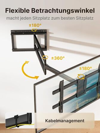 Настінна кріплення для телевізора monTEK 1080mm - для плоских та вигнутих моніторів до 60 кг, поворотна та нахилена, висувна, VESA 800x400 мм (43-80 дюймів)