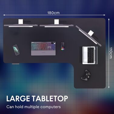 Adjustable Height Desk (180x110cm) - L-Shaped Standing Desk with Dual Motor & Memory Function (White/Black)