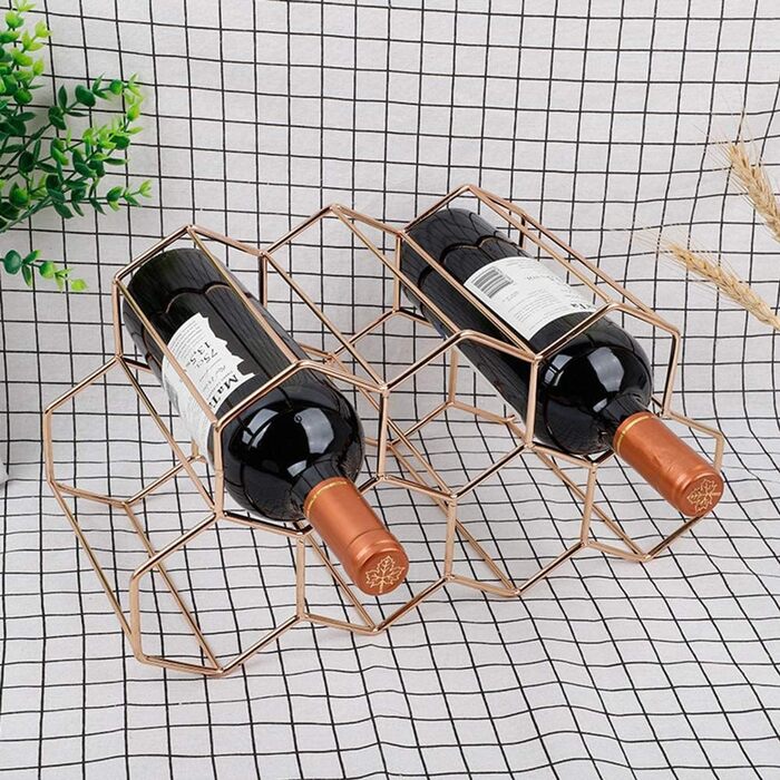 Metal Wine Rack, Freestanding Wine Bottle Holder, Table Wine Rack, Countertop Wine Bottle Holder, Wine Rack, for Bar, Wine Cellar, Living Room, Kitchen, Basement (Rose Gold)