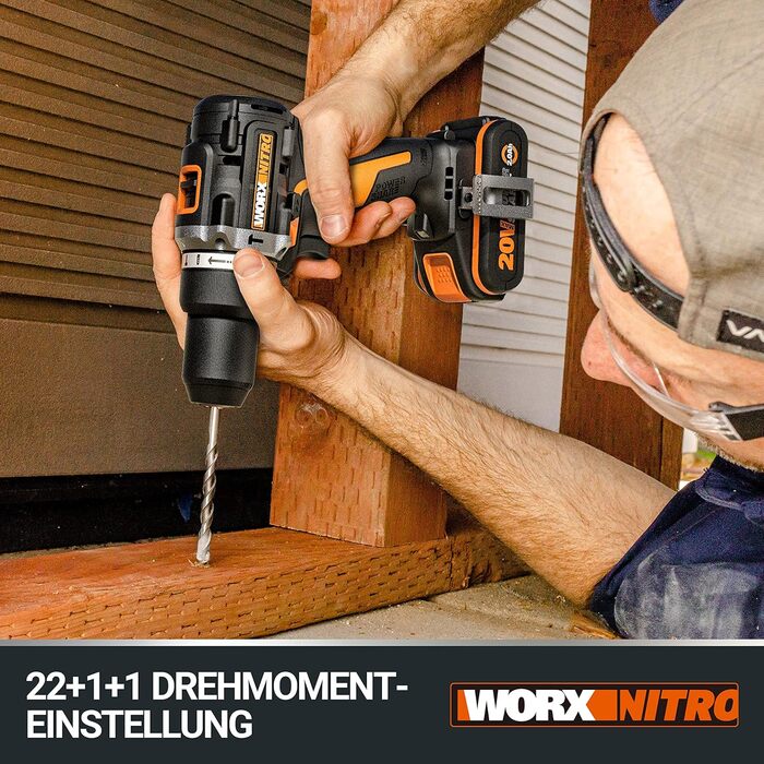 WORX NITRO WX352 Акумуляторний ударний дриль-шуруповерт Set 20V - безщітковий двигун, 60Nm, 2-швидкісна коробка передач, LED-підсвічування, комплект з 2 x 20V 2Ah акумуляторами та 2A зарядним пристроєм