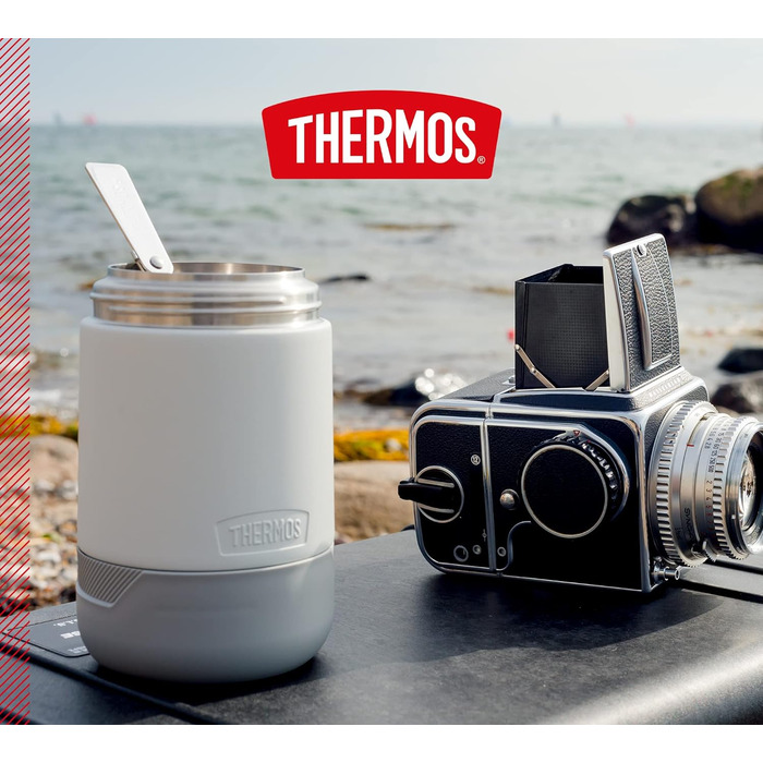 Thermos GUARDIAN FOOD JAR 0.50 l, snow white, Food container 500 ml white, stainless steel, with spoon, Bonus Bowl for muesli, toppings, absolutely leak-proof, leak-proof 500 ml with spoon Snow White Mat