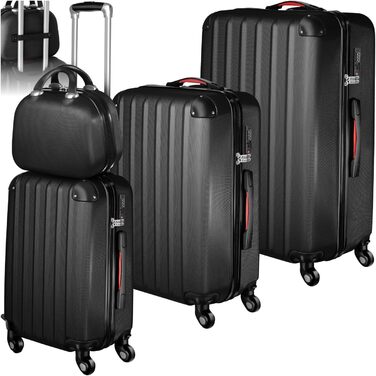 Набір валіз Tectake® 4 шт. з відстірними колесами 360°, валізи з жорсткою оболонкою та TSA-замком, велика валіза з роздільником, ручна валіза на телескопічному стійці - шампань (чорний)