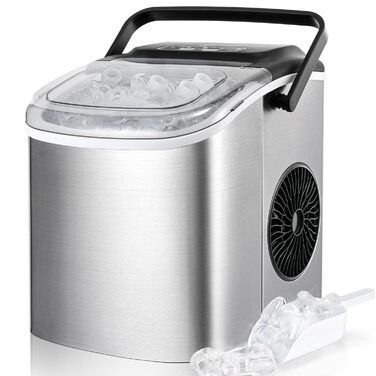 Машина для приготування льоду, нержавіюча сталь, 12 кг/24 год, 9 кубиків за 6 хвилин, 2 розміри, самоочищення, з лопаткою та кошиком, для дому, офісу, бару