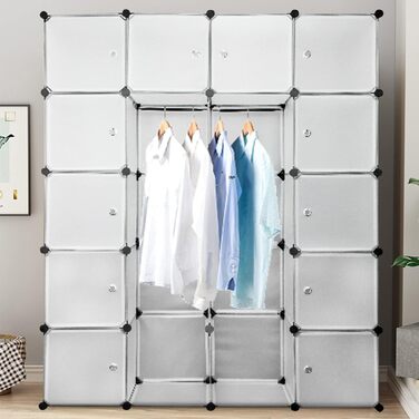Regal System Cube Shelf Set of 20 Cubes, Plastic Closet Organizer with Doors, Plug-in Shelf, DIY Cube Shelf, Storage, Modular Combination Wardrobe for Clothes, Shoes, and Books, Black (White with 20 Cubes)