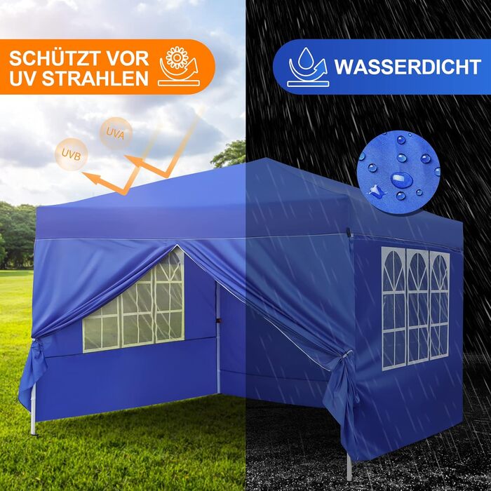Gazebo, Leadyeah Pop-Up Pavilion with Sides, Foldable Camping Pavilion 2.5 x 2.5, Heavy-Duty Pavilion Tent, Completely Waterproof, 50+ UV Protection for Camping, Party - Beige (3mBlue)