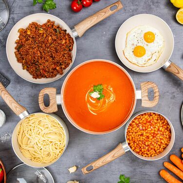 Non-stick cookware set - Induction cooktop cookware set - 5-piece kitchen cookware with lids - Cooking cream granite pot pots and pans - from Nuovva