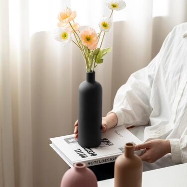 Modern Ceramic Vase Set - 4 Piece, Morandi Colors, Minimalist Table Decor, Nordic Style, Neutral Boho Scandinavian Vase Set (Black)