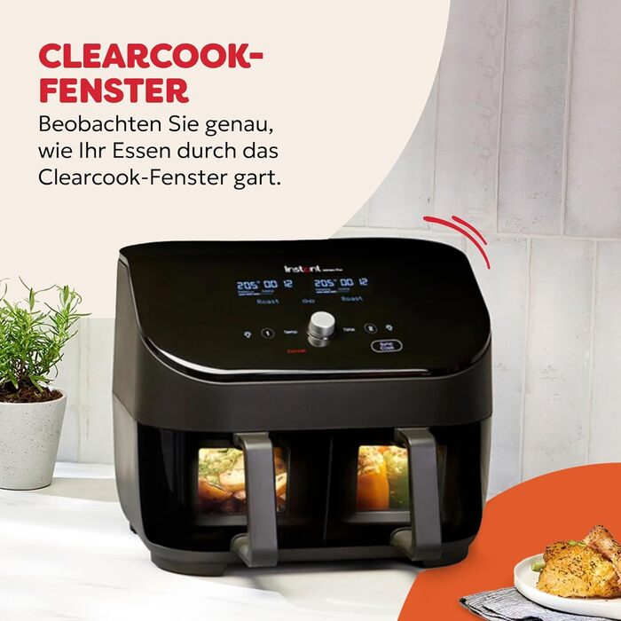 Фритюрниця повітряна Vortex Plus ClearCook 5.7L, чорна, 6-в-1, 1700W, з вікном, 8L