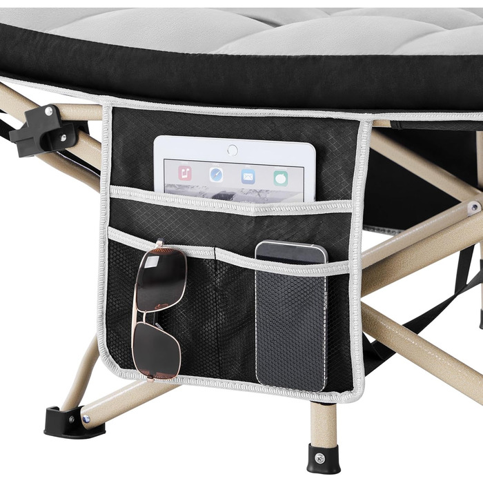 Ліжко складане Yaheetech з матрацом для кемпінгу, сіре (191x67 см, до 150 кг) + Чохол та кишені