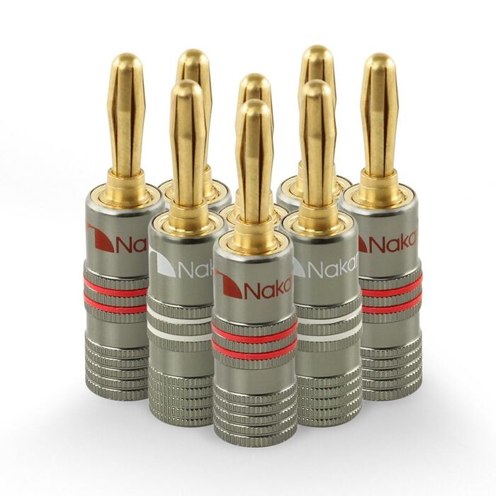 Nakamichi Ultimate Series 24K позолочені Бананові роз'єми для акустичних кабелів (8 шт, 4 пари) 4 мм, 12-18 AWG, Hi-Fi