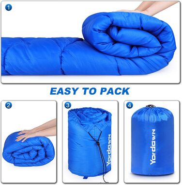 Yordawn Sleeping Bag - Outdoor Camping & Travel - Adult & Kids - 3-4 Season, Ultralight, Waterproof, Blue