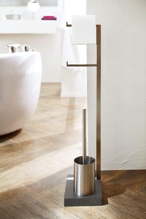 blomus -MENOTO- Stand WC-Garnitur (Toilet Butler) made of polished stainless steel, freestanding, holds 2 toilet rolls, exclusive design, bathroom accessory (H/W/D: 71 x 20 x 15 cm, polished stainless steel, 68663)