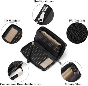 GAEKEAO Women's Wallet, Large Capacity Leather Women's Wallet Zipper Clutch with RFID Blocking and Multiple [Card/Cash] Slots