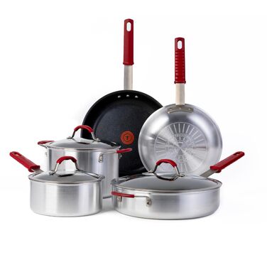 Набір посуду T-fal Professionelles VX3, 8 предметів: каструлі та сковороди з нержавіючої сталі з антипригарним покриттям, для професійної кухні, придатний для духовки