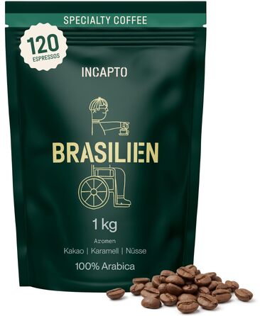 Спеціальна кава в зернах Incapto Single-Origin Brasilien, 100% Арабіка, Espresso Specialty Coffee (SCA 84), обсмажена традиційним способом, Мінас-Жерайс, 1 кг