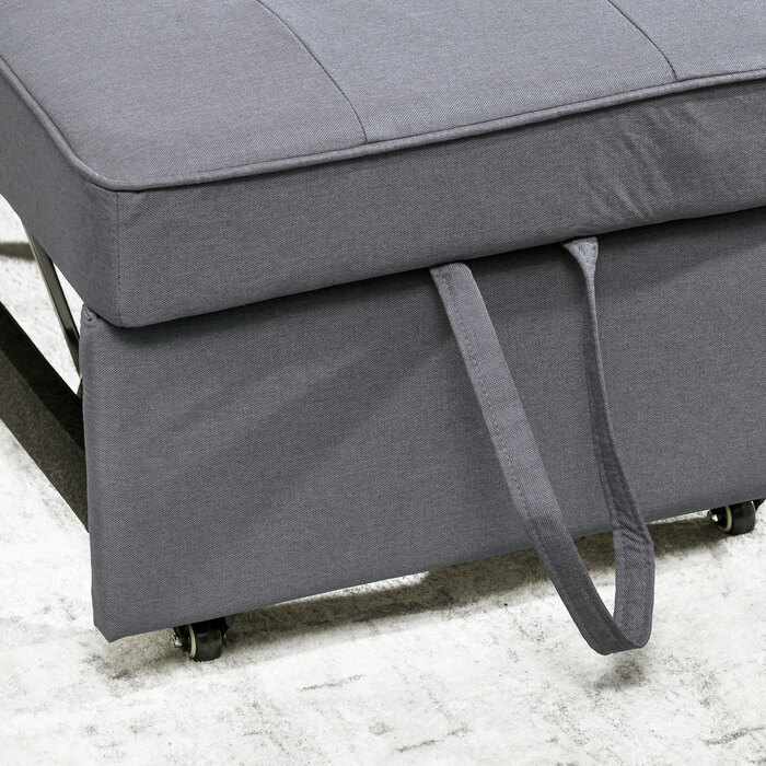 HOMCOM 3-in-1 Sleeper Chair Convertible Sofa Bed with Bed Function, 2-Seater Sofa with Adjustable Backrest, Side Pocket, Cushion, Wheels, up to 300 kg, for Small Spaces, Dark Grey | Aosom