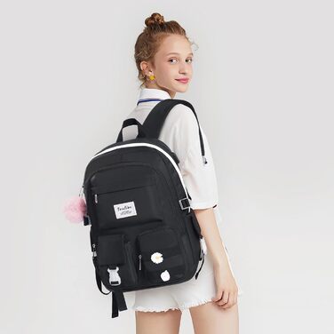 Шкільний рюкзак YAMTION для підлітків, 15.6 дюймів, чорний. Підходить для школярів, студентів середньої та вищої школи.