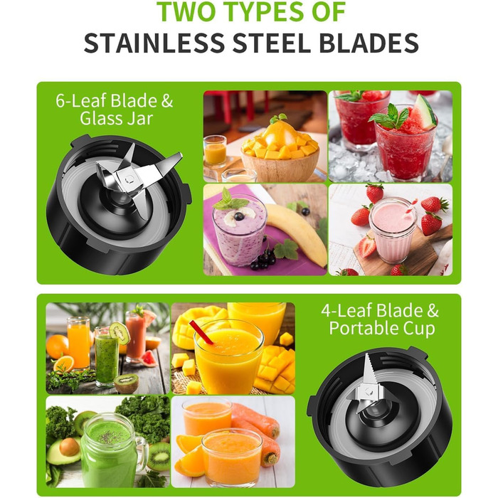 Блендер GDOR 1200W з 1,5л скляною колбою та 650мл стаканом для подорожей, 3 швидкості, професійний, для смузі, шейків, заморожених напоїв та соусів