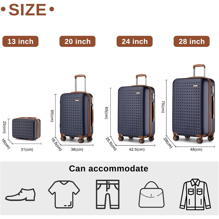 Чохол-валіза KONO з ABS-пластику, 75 x 48 x 29 см, з TSA-замком, білий (синій, 4 шт.)