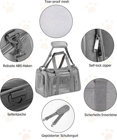 Транспортна переноска для кота та собаки, складана, сірого кольору (L)