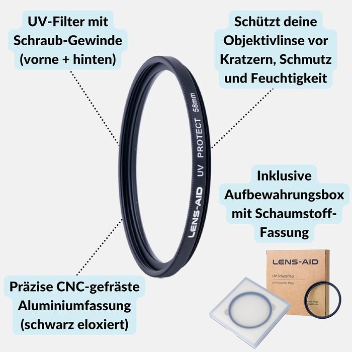 Фільтр об'єктива Lens-Aid UV B270 – захист від ультрафіолету, нанопокриття, анти-блік, 58 мм