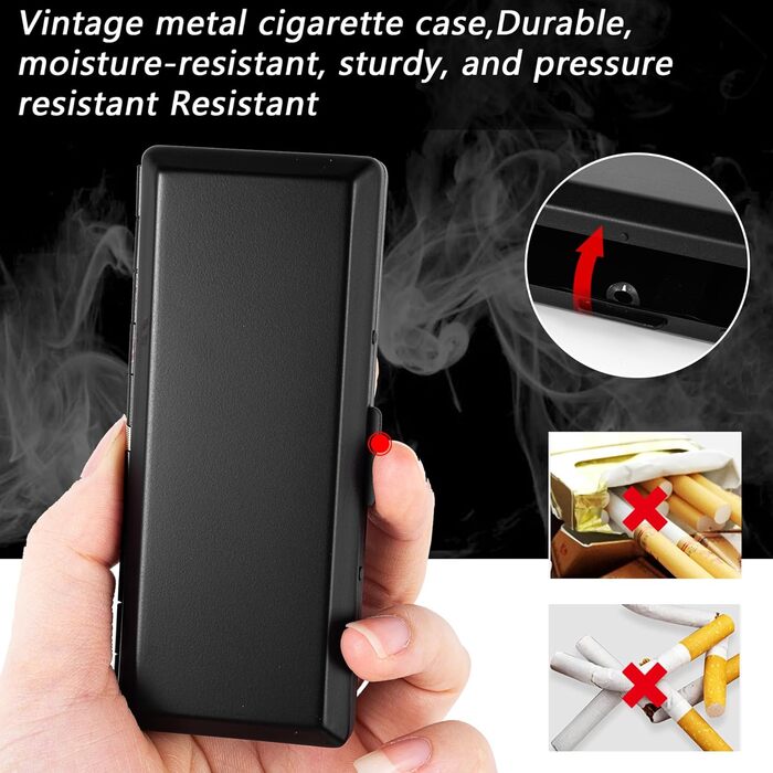 Металеве тютюносховище в стилі ретро, захисний портмоне для сигарет, чорний, вміщує 20 шт. (100mm)