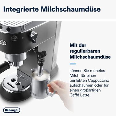 Еспресо-машина De'Longhi Dedica Style EC 685.B – компактна модель з професійним капучинатором, 1 л резервуар, чорний колір