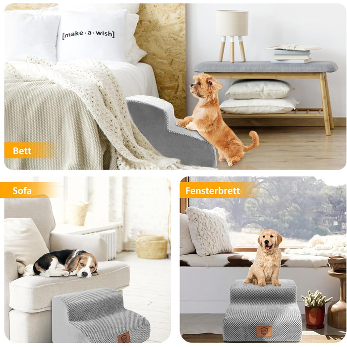 Сходинки для собак Zvonema: 2 сходинки, водонепроникні, протиковзкі, для маленьких собак, сірого кольору