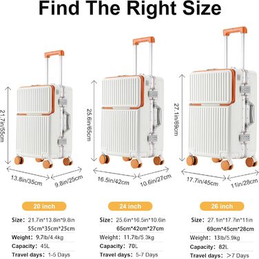 Чемодан ручної поклажі для весни/літа, відповідає вимогам авіакомпаній, з TSA-замком, 360° колесами, PC-корпусом та міцним алюмінієвим каркасом, підходить для розмірів 20'', 24'' та 26''