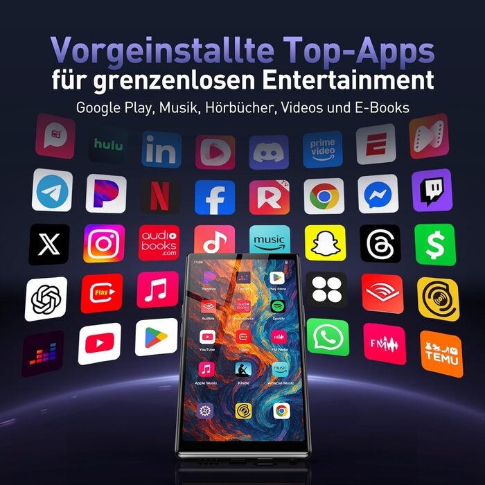 MP3 плеєр AGPTEK 128GB з Bluetooth, Wi-Fi та Android 13, 5