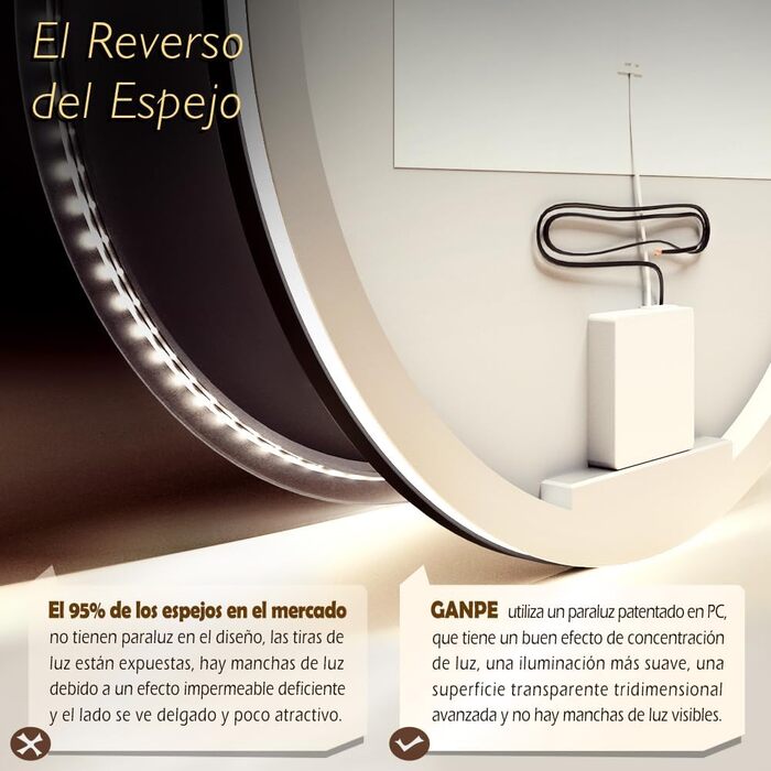 LED дзеркало з сенсором, круглий, індукційне, для макіяжу, з підсвічуванням, регульоване, антизапарник, IP44, вологостійке, настінне, 60 см