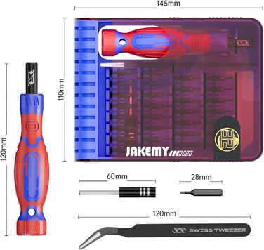 JAKEMY Мініатюрний електричний набір викруток E21-B з регулюванням крутного моменту, акумуляторний, для дрібної механіки, з LED-підсвічуванням, USB-C зарядка для ПК, ноутбука, окулярів, годинників, камери