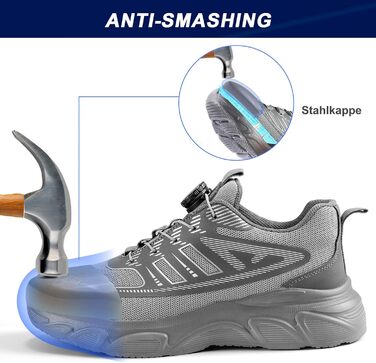 Чоловічі робочі черевики: захисні черевики зі сталевим підноском, з пряжкою та шнурівкою, неслизькі, легкі (44 EU, сірий)