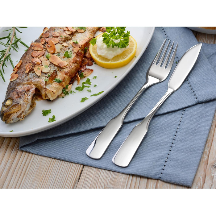 GRÄWE Fish Set, 4-piece, Fish Set for 2 people, Fish forks, Fish knife, Stainless steel cutlery set 18/10, polished, dishwasher-safe, Spaten series