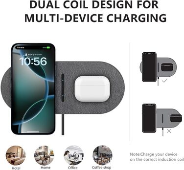 Бездротова зарядка 40W 2 в 1 для iPhone, Samsung, AirPods: швидка зарядка для iPhone 17/16/15/14/13/Pro/Pro Max, AirPods 4/3/Pro, Galaxy S25/Galaxy Buds (сірий)