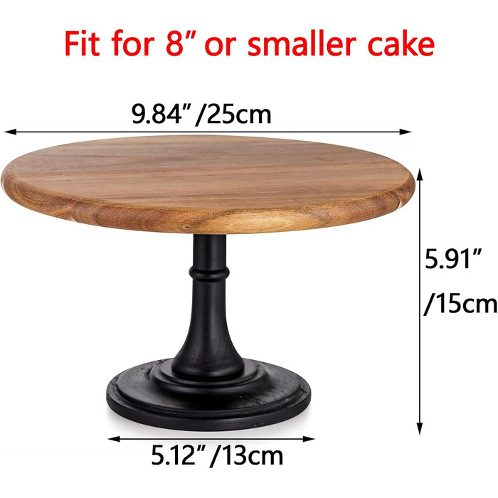 Дзеркальце для торта NUPTIO, 3 шт. в наборі: дерев'яний, рустикальний, для весілля, дня народження, дитячого свята, десертів та тістечок (чорний, 25.5 см)