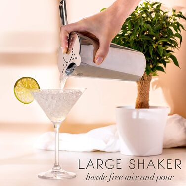 Cocktail Shaker Set - Stainless Steel Shaker in Boston Style | Rich Accessories for Easy Handling | Bonus Recipe Book, Elegant Gift Box & Storage Bag (Black)