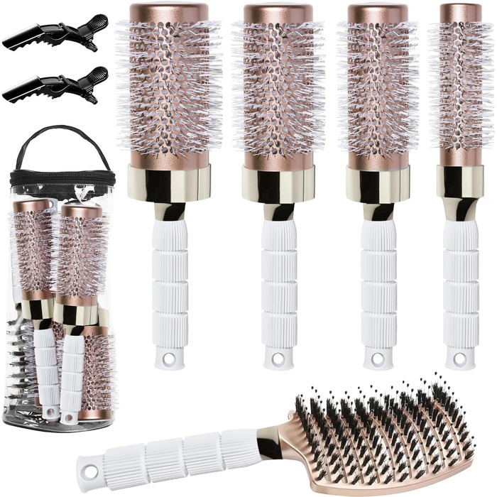 Набір для укладки волосся Haar-Rundbürste: круглі щітки для створення локонів та випрямлення, антистатична керамічна щітка з масажною насадкою та щіткою для розчісування, золота