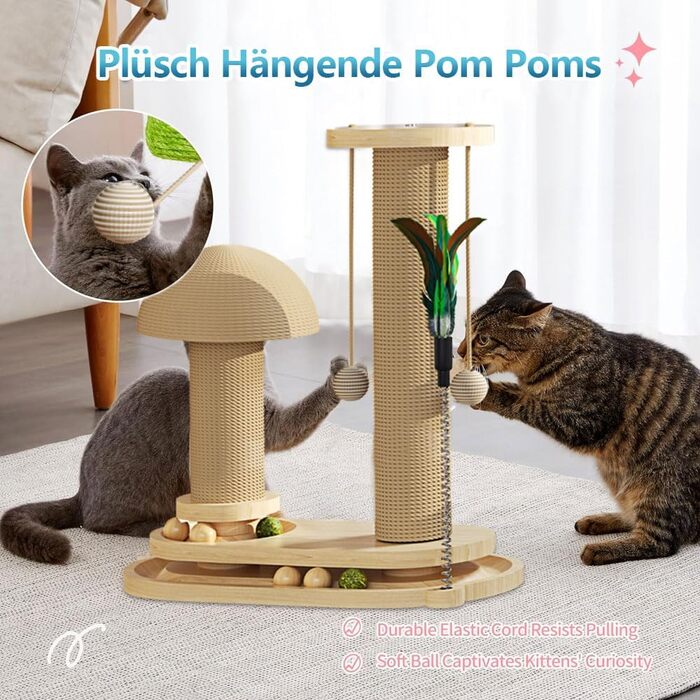 Anyingkai 4-in-1 Interactive Wooden Cat Toy - Wooden Carousel with Balls, Intelligence Toy for Cats (1, A)