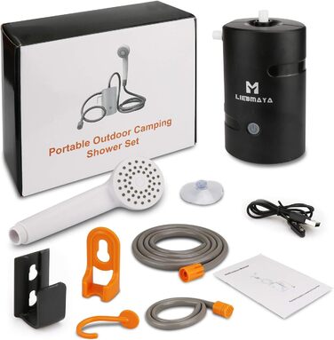 12V Portable Outdoor Shower, Outdoor Shower, Camping Shower with 4400mAh Battery USB Charging Powered Shower Pump for Camping, Hiking, Travel, Garden, Beach, IPX7 Waterproof
