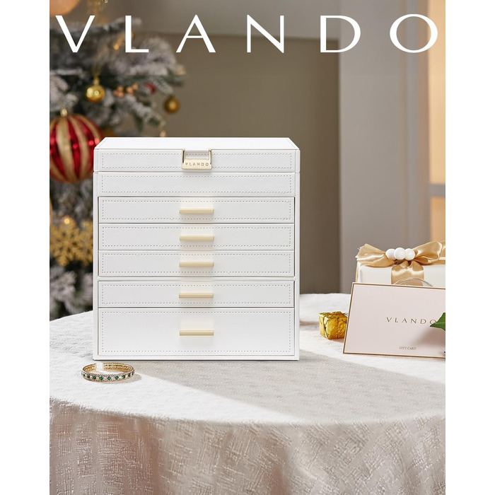 Шкатулка для прикрас Vlando з 6 ярусами – органайзер для зберігання, біла. Підходить для намиста, кілець, браслетів та годинників. Чудовий подарунок!