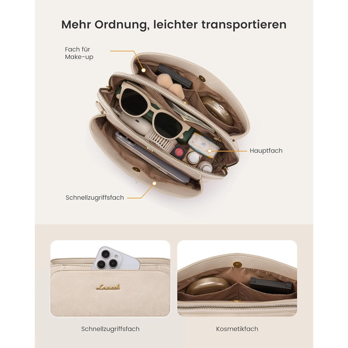 Сумка жіноча LOVEVOOK через плече, бежева: кросбоді, сумка середнього розміру, RFID-захист, 2 ремені 25x15x9 см