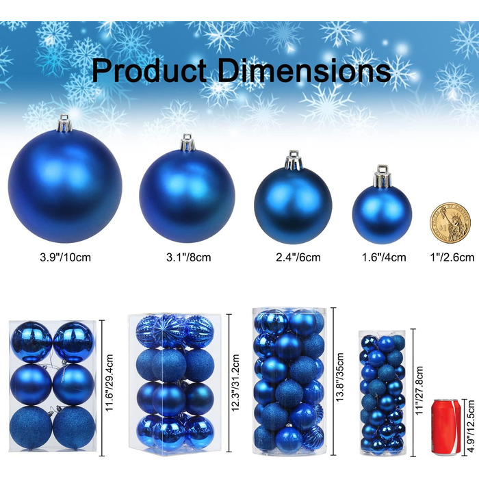 4 см Новорічні кулі для прикраси ялинки, 40 шт. Міцні, синього кольору. Новорічний декор для ялинки