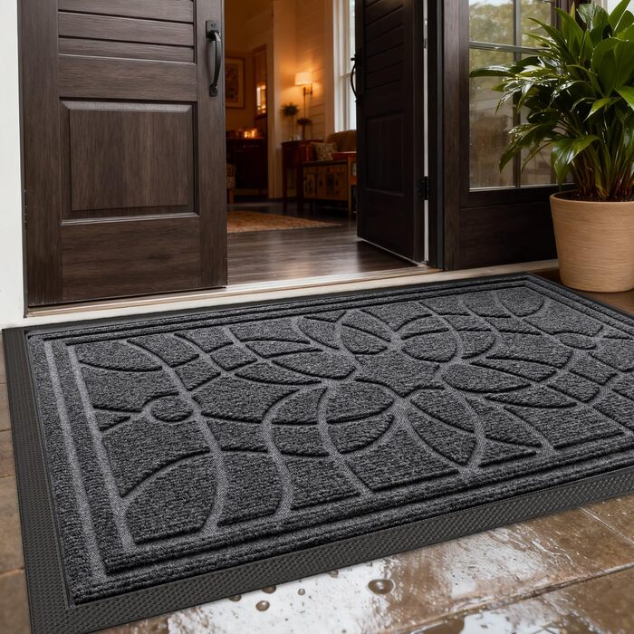 Килимок для дому та вулиці DEXI, 60 x 90 см, антиковзаюча, миється, стійкий до погодних умов. Підходить для входу, балкону, тераси. Сірий колір, 120 x 180 см (прямокутний).