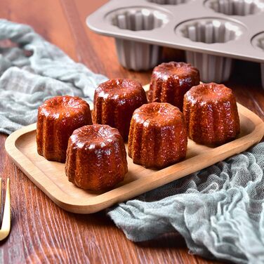 Canelé Moulds, Mini Cake Tins for Baking - Canelé Moulds, Bordelaise Bakeware, Non-Stick French Pastry Mold, Muffin Tin, Panna Cotta Moulds for Cannelé, Cupcake, Jelly, Carbon Steel, 6 Cavity