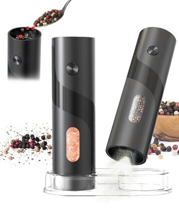 Електричні соляні та перечні млини, верхнє завантаження, 5-рівневе регулювання помелу, об'єм 120мл, набір 2 шт. з підсвічуванням LED