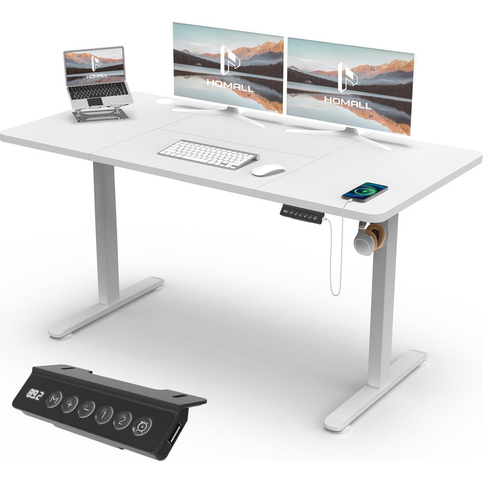 Регульований стіл Homall 140x60 см з USB-портом, комп'ютерний стіл для дому та офісу, ергономічний, білий