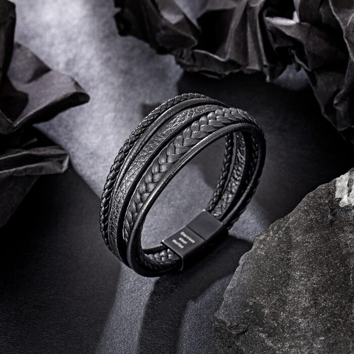 Чоловічий шкіряний браслет Speroto Premium з магнітним застібкою (чорний/коричневий, 23 см)