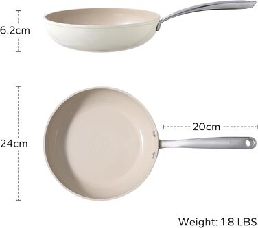Набір сковорідок Redchef з керамічним покриттям, алюміній, індукційні, 20/24/28 см, для всіх типів плит, без PTFE, PFAS, PFOA, для духовки (24 см, Бежевий)